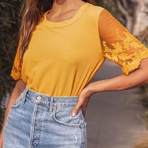 Lulus Lisa Marie Mustard Yellow embroidered top size XL
